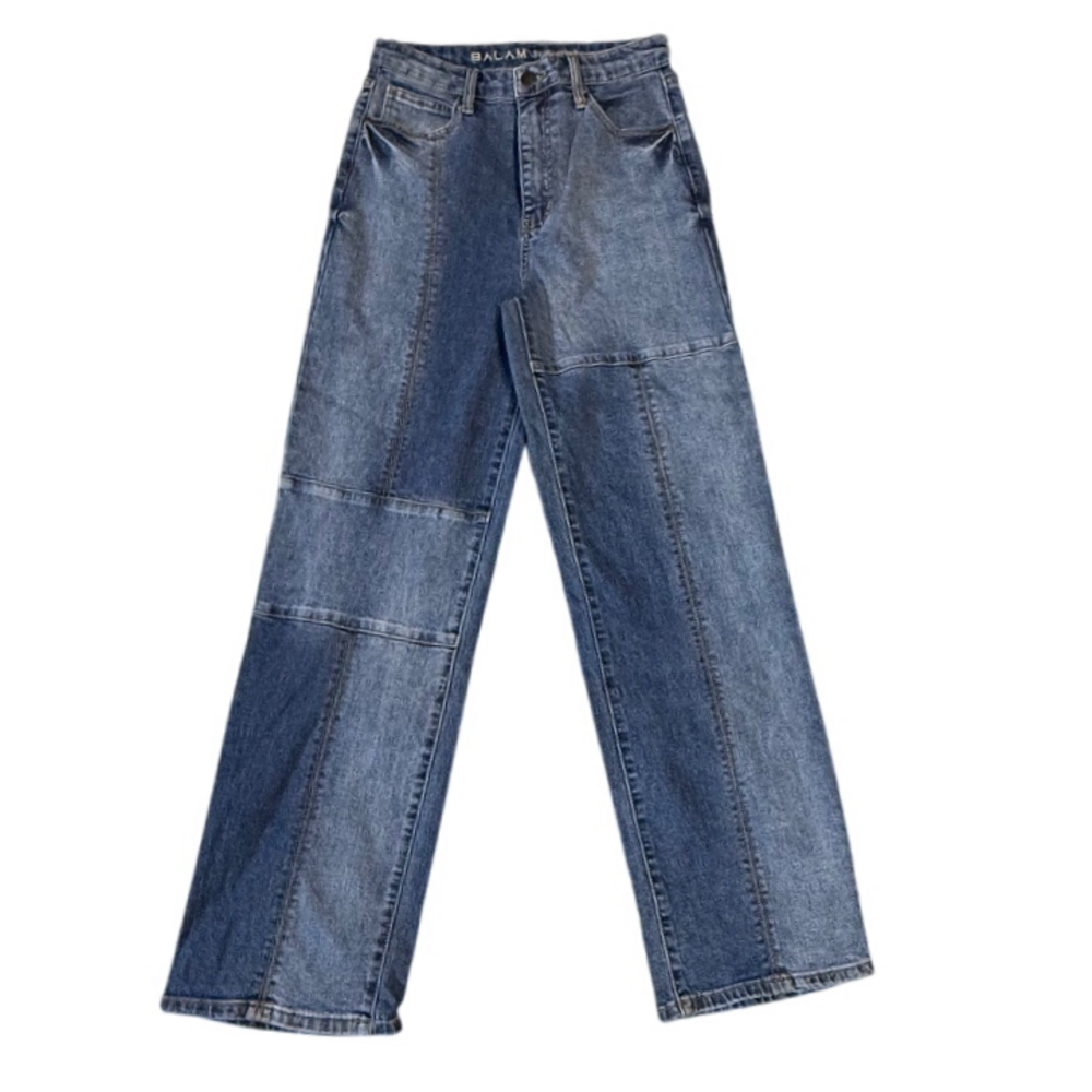 Balam Denim Wear‎ Patchwork Jeans High Waist Straight Leg Blue Size 7